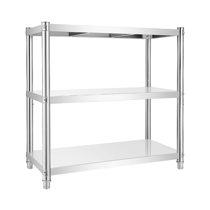 3-stufiges Edelstahl-Regal 201, 80x80x40cm, Metall Küchenregal mit verstellbaren Ebenen, stabil & ro