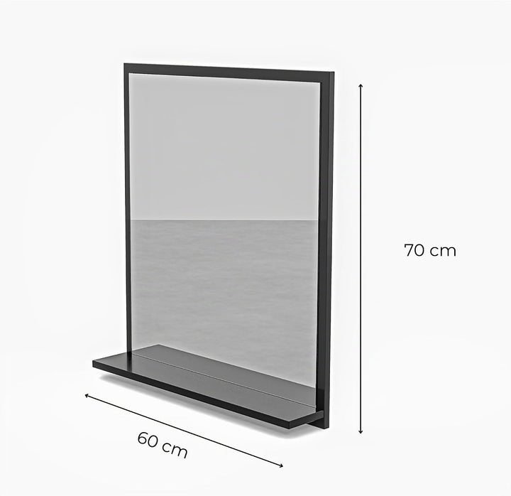 Badspiegel mit Ablage Schwarz - H:70 x B: 60 cm - Bathroom Mirror - Moderner Badezimmer Spiegel Rech