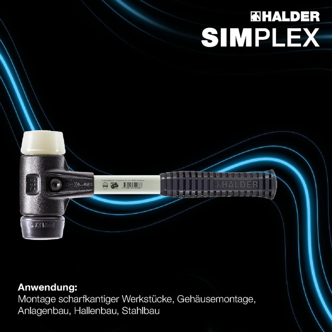 SIMPLEX-Schonhammer, Gummikomposition/Nylon; mit verstärktem Tempergussgehäuse und Fiberglasstiel |