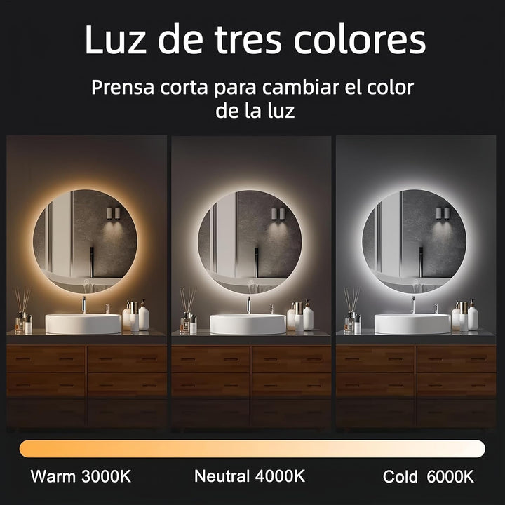 Rund Badezimmer Wandspiegel, Badspiegel Mit Beleuchtung, 50cm Spiegel mit LED Licht, Touch Schalter