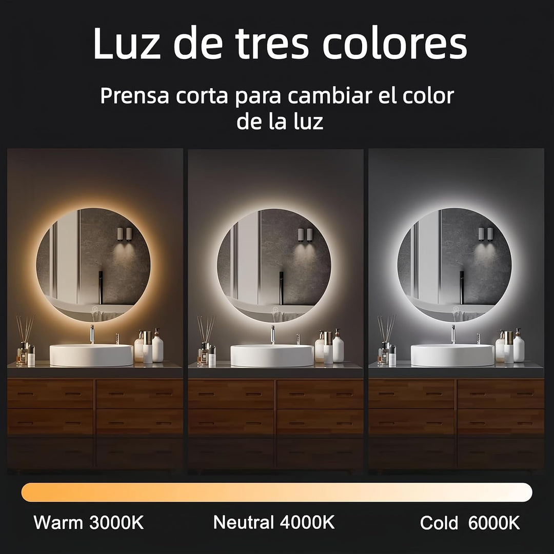 Rund Badezimmer Wandspiegel, Badspiegel Mit Beleuchtung, 60cm Spiegel mit LED Licht, Touch Schalter