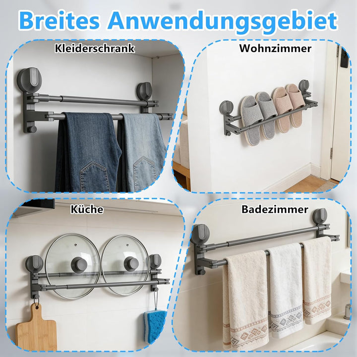 Handtuchhalter Saugnapf mit 2 Haken für Wandmontage Verstellbare Doppelte Handtuchstange Vakuum Bade