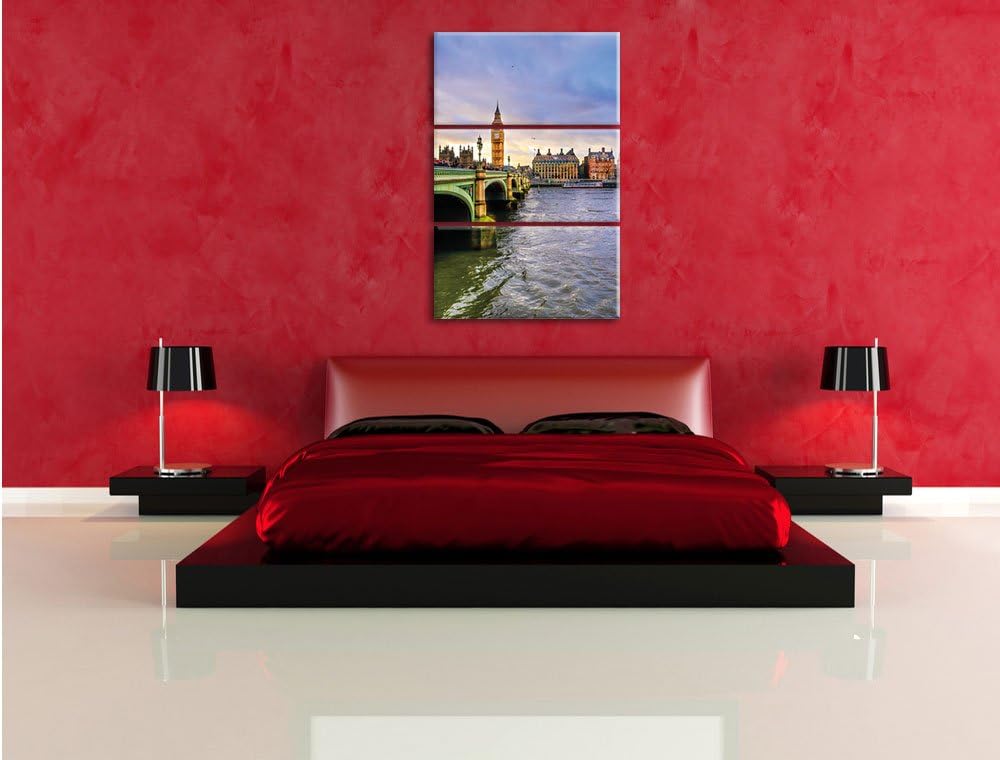 Pixxprint Themse London Big Ben als Leinwandbild/Grösse: 3 Teilig (120x80) cm/Wandbild/Kunstdruck/fe