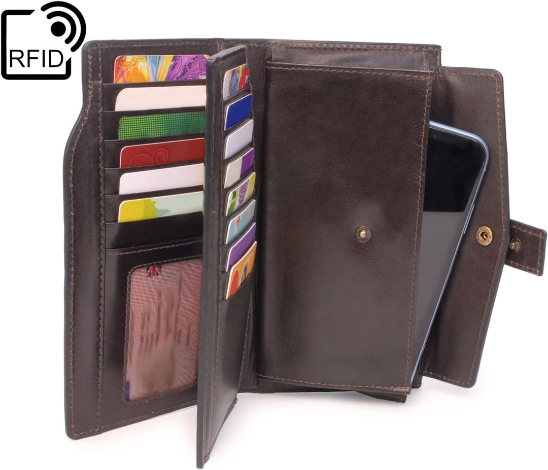 Catwalk Collection Handbags - Damen Leder Geldbörse Gross - Portemonnaie mit Handyfach - 21 Kreditka