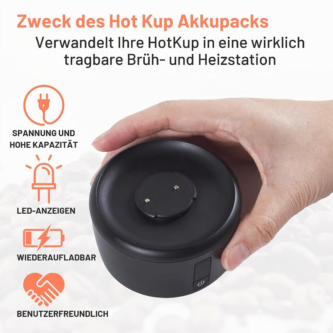 HOT KUP Batterie - Akku für selbstheizende Thermo- und Reisetasse - Mobiler Sockel mit Drehverriegel