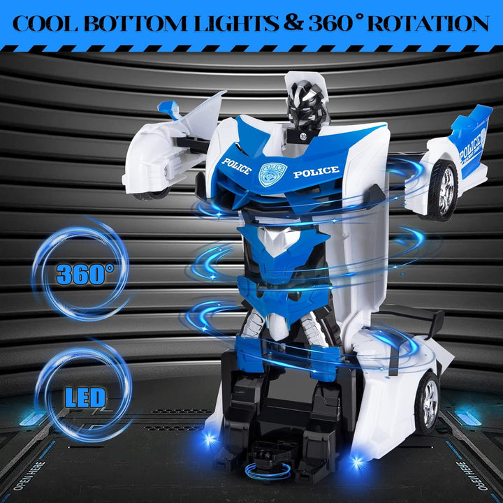 Verformung Ferngesteuertes Polizeiauto Kinder, 360° Drehung 2.4GHz 1:18 Roboter RC Auto Transformato