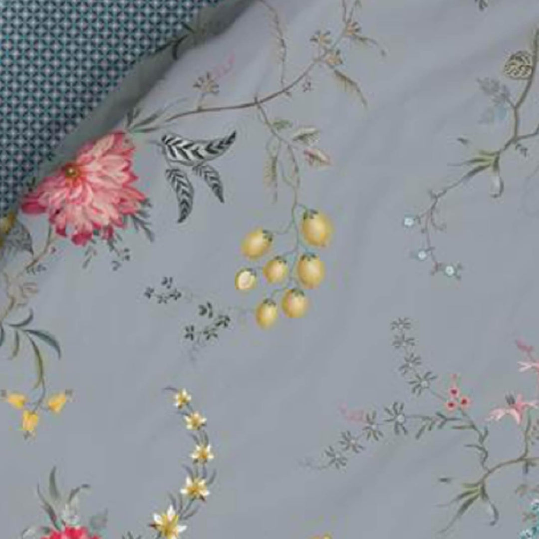 PiP Studio Perkal-Baumwolle-Bettwäsche-Garnitur Fleur Grandeur Farbe Blau Grösse 155x220+80x80, 155x