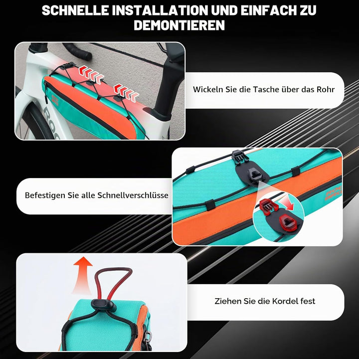 ROCKBROS Fahrrad Rahmentasche Lenkertasche 44 cm Extra Lang, Schmale 1,4L aus Polyester, Werkzeugtas