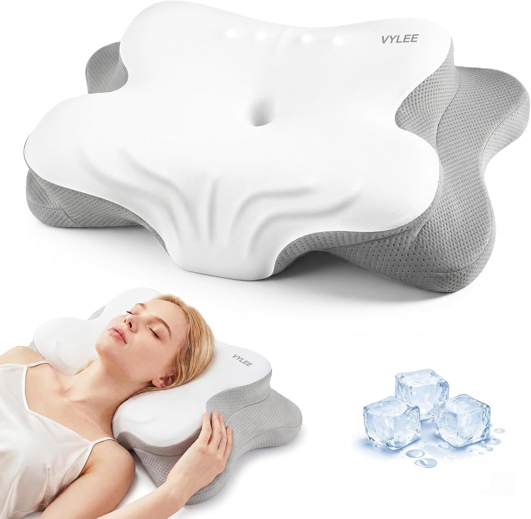 VYLEE Ergonomisches Nackenkissen Memory Foam Kopfkissen für Rücken-, Seiten- und Bauchschläfer, Schl