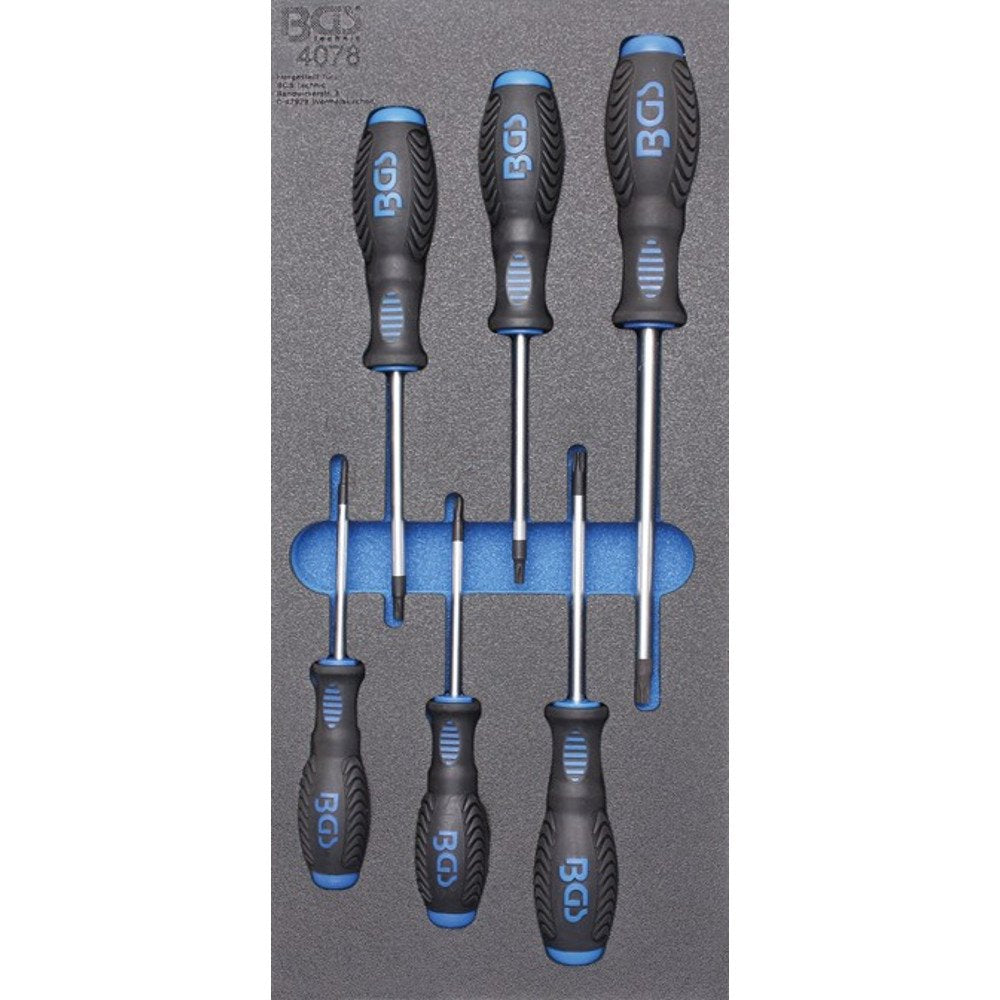 BGS 4078 | Werkstattwageneinlage 1/3: Schraubendreher T-Profil (für Torx) | 6-tlg. Satz, Satz