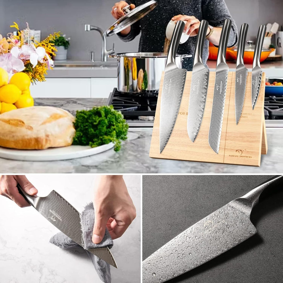 NANFANG BROTHERS Messerset, 6-teilig aus Damaszener Stahl VG10 Küchenmesserset mit magnetischem Holz