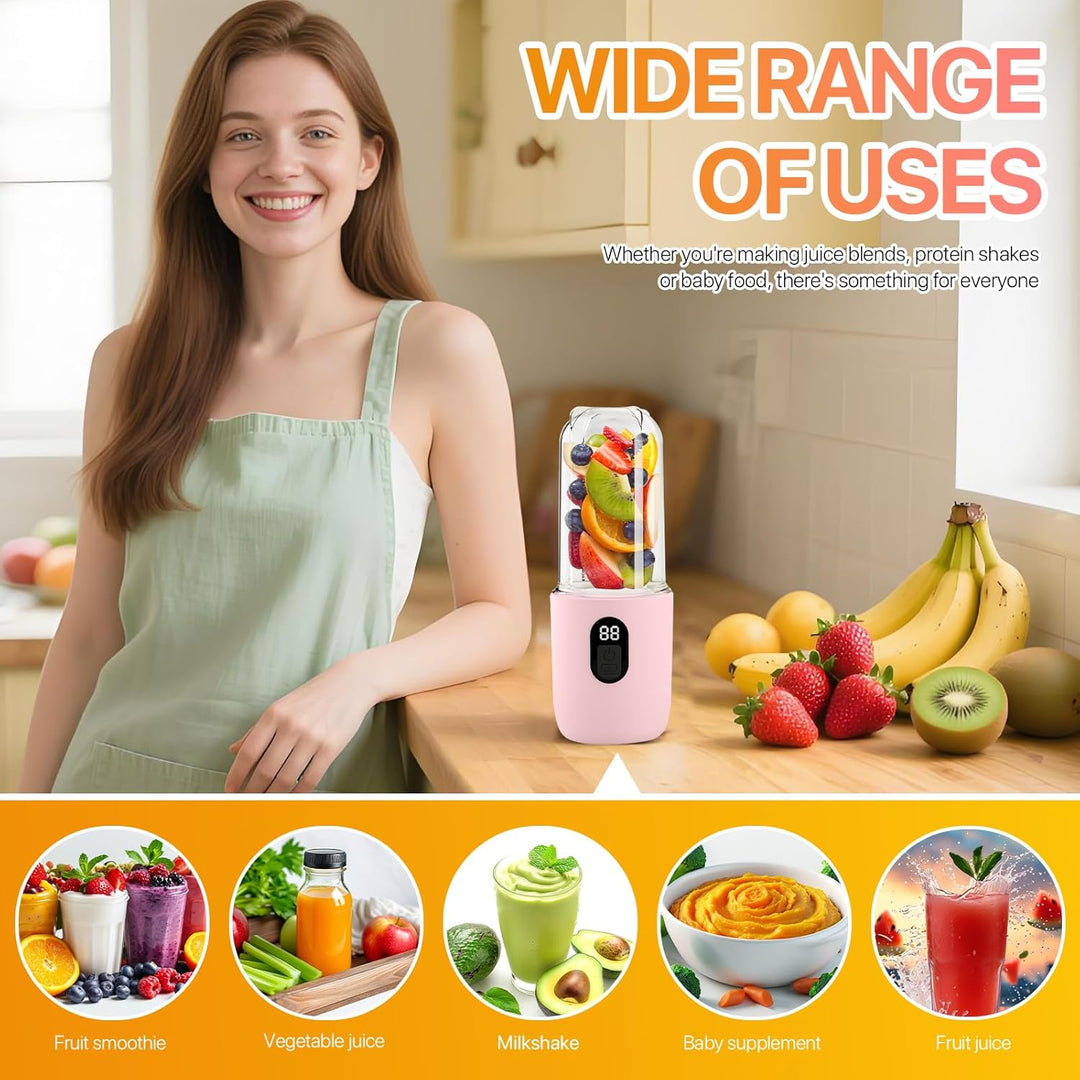 RoserRose Tragbarer Mixer, Portabler Elektrischer Saftpresse mit Digitalanzeige, 1500mAh Akku, Draht
