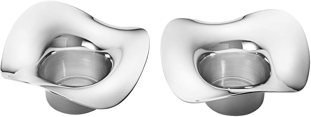 Georg Jensen Cobra-Teelichthalter, 2 Stück, aus hochglanzpoliertem Edelstahl