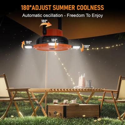 Qoosea Camping Ventilator 3 IN 1 8000mAh Campingventilator Leise mit LED Licht für Zelt USB Tischven
