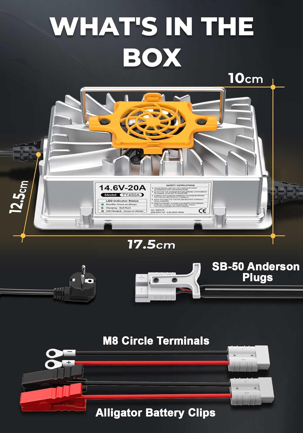 14,6V 20A LiFePO4 Lithium Batterie Ladegerät, LiFePO4 Ladegerät 12V für Lithium Ionen Batterie IP65