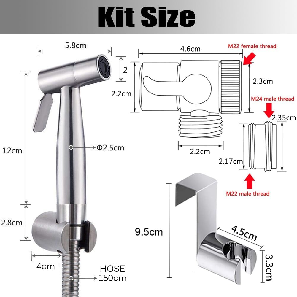 Bidet Edelstahl Handbrause, muslimische Edelstahldusche und Baby-Stoffwindelsprüh-Kit - mit Wasserha