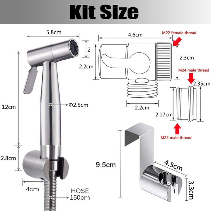 Bidet Edelstahl Handbrause, muslimische Edelstahldusche und Baby-Stoffwindelsprüh-Kit - mit Wasserha
