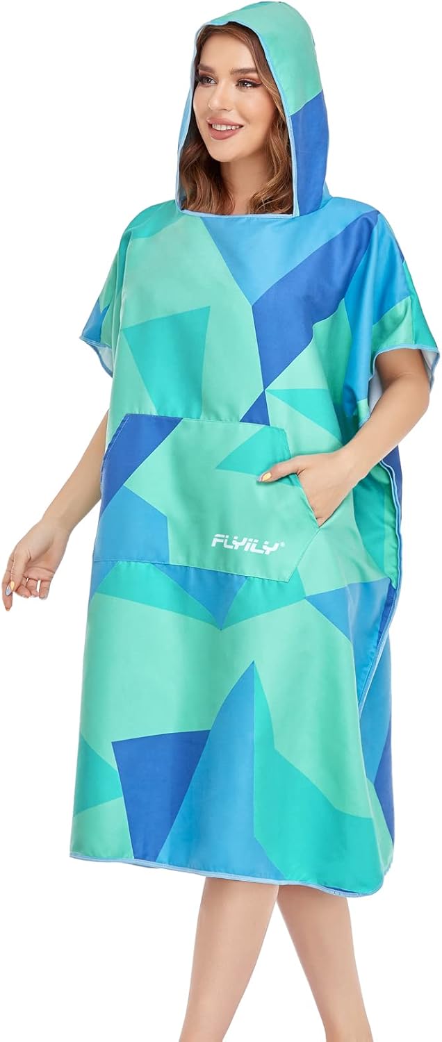 FLYILY Microfaser Surf Poncho Handtuch mit Kapuze Bademantel zum Schwimmen und Strand wechseln Einhe