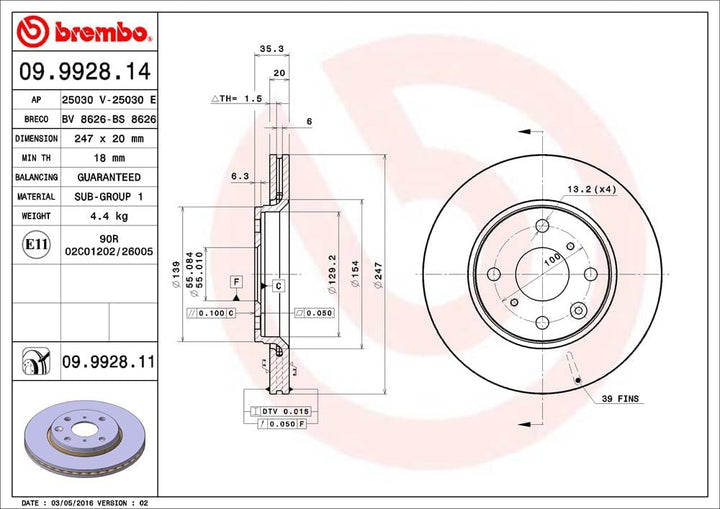 BREMBO 09.9928.11 Bremsscheiben