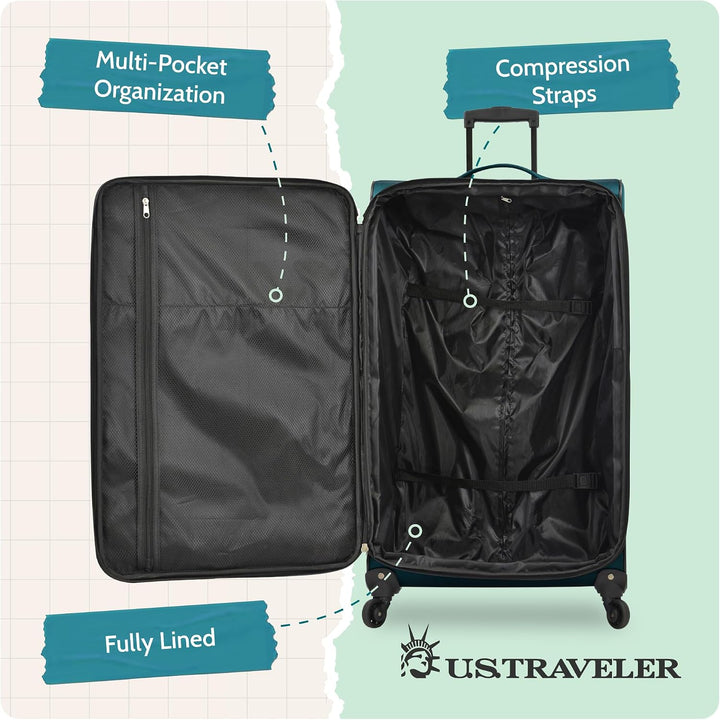 U.S. Traveler Aviron Bay Erweiterbares Softside Gepäck mit Drehrädern 3 Piece Luggage Blaugrün/ein H