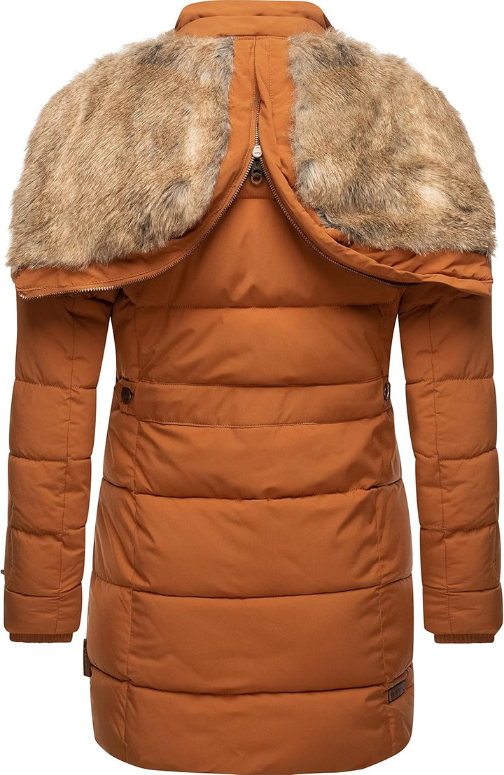 MARIKOO Damen Warmer Winter Steppmantel mit Kapuze Lieblings Jacke XS-XXL XS Rusty Cinnamon, XS Rust