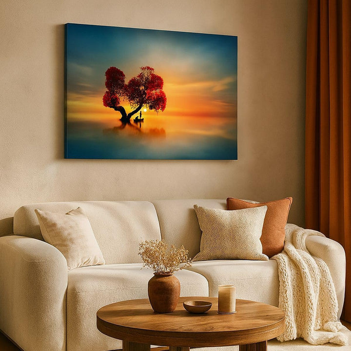 Bilder auf Leinwand See Natur Nacht Leinwandbild mit Rahmen 70x50cm Wandbilder Dekoration Wohnzimmer