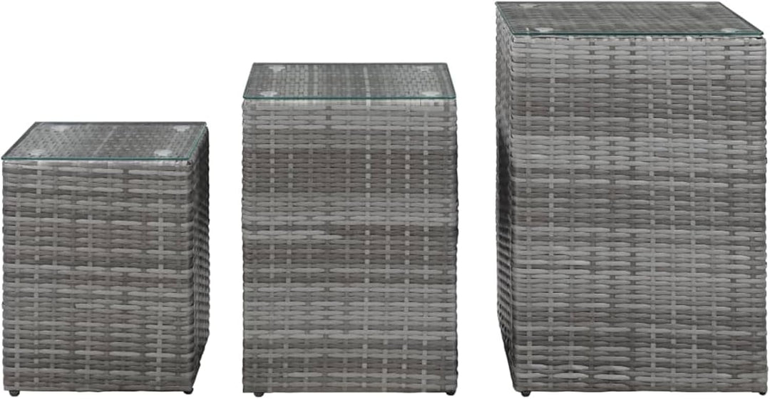 Gecheer Beistelltische 3 STK. mit Glasplatte Couchtisch Teetisch Esstisch Gartentisch Balkontisch Te