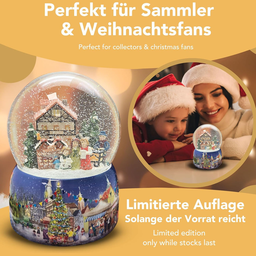 Schneekugel Weihnachten Spieluhr | Mega Schneekugel Nostalgischer Weihnachtsmarkt | mit Musik Winter