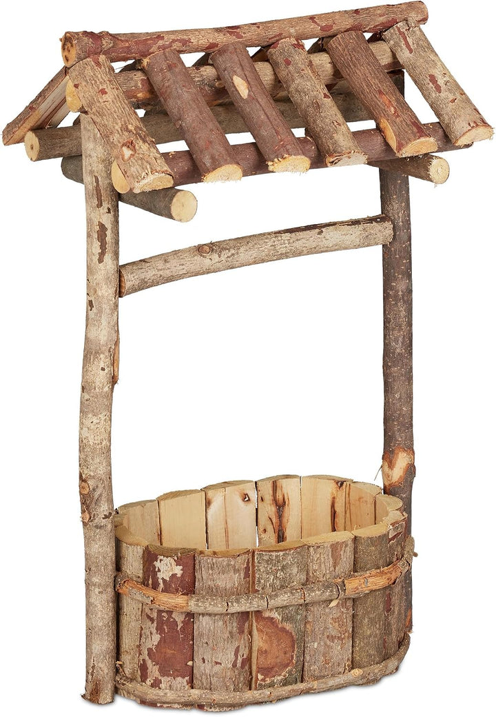 Relaxdays, natur Holzbrunnen Garten, dekorativer Zierbrunnen aus Holz, Gartenbrunnen mit Rinde, HxBx