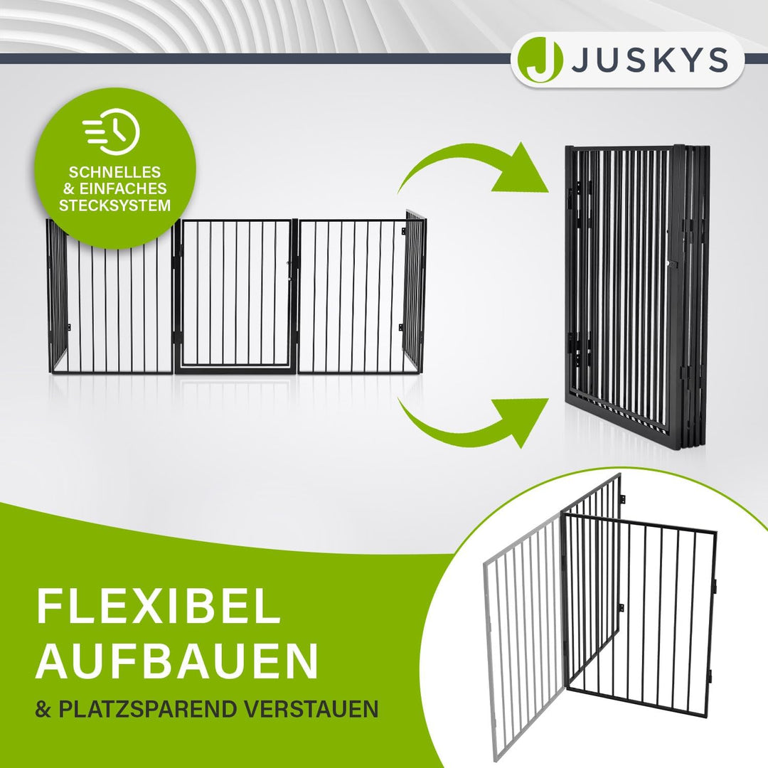 Juskys Metall Kaminschutzgitter 300 x 76 cm klappbar — Schutzgitter für Tiere — 5 Elemente inkl. Tür