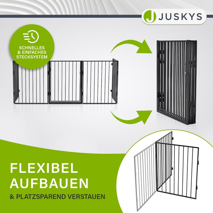 Juskys Metall Kaminschutzgitter 300 x 76 cm klappbar — Schutzgitter für Tiere — 5 Elemente inkl. Tür