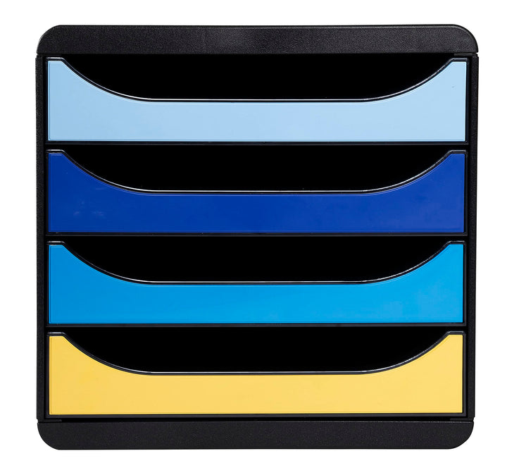 Exacompta 3104202D Ablagebox BeeBlue aus Recycling-Kunststoff mit 4 Schubladen für DIN A+ Dokumente.