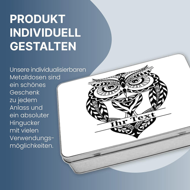 gravur-farbik.de – personalisierbare eckige Dose mit Name oder Wunschtext – Zentangle Mond Motive –
