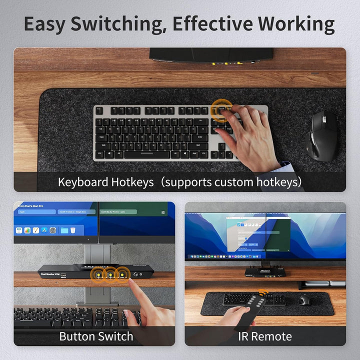 TESmart KVM Switch 2 Monitore, HDMI 2 PC 2 Monitor Switch mit Kabel×4, EDID Emulator, Audio Extracto