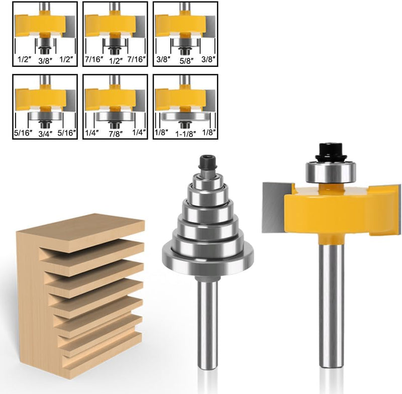 WSOOX 4-tlg Nutfräser Set Falzfräser Bit Set, Schaft 1/4 Zoll, Falzfräser mit 6 Kugellagersatz (1/8"