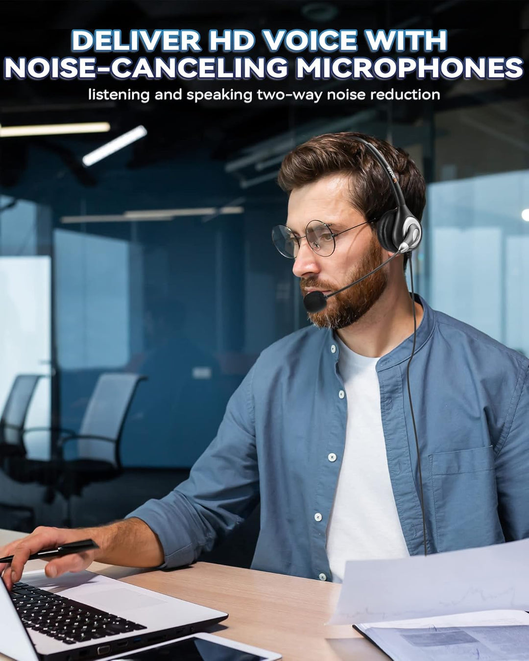 USB Headset Stereo mit Noise Cancelling Mikrofon und Lautstärkeregler, Wantek PC Kopfhörer für Busin