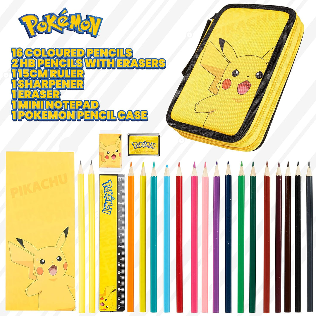 Pokemon Federmäppchen Gross, Gefüllte Federmappe Jungen mit Schreibwaren Set - Pikachu Geschenke für