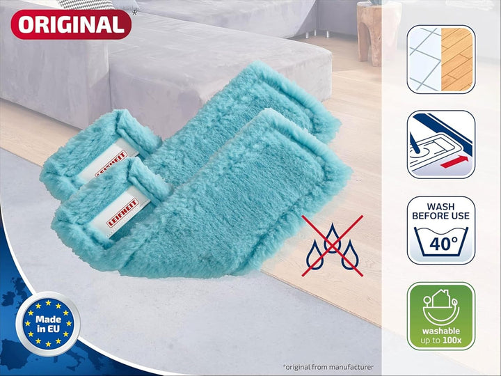 Leifheit 2er Set Wischbezug Profi XL Static Plus, für alle Bodenarten, zieht Staub und Haare an wie
