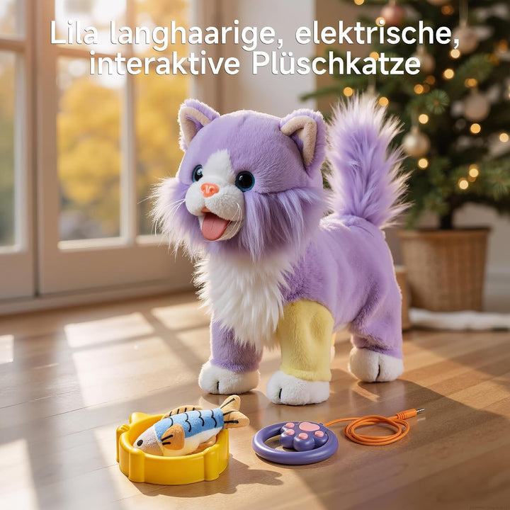 OR OR TU Spielzeug Katze die Läuft und Miaut für Kinder, Elektronische Plüschkatze mit Fernbedienung
