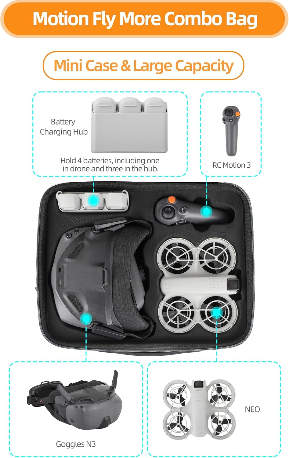 Aufbewahrungstasche für DJI Neo Bundle Motion Fly More Umhängetasche für Drohnen Transportkoffer Sch