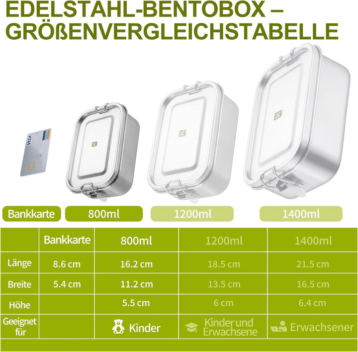 GOLDEN KEY Edelstahl Brotdose kinder,Lunchbox Edelstahl 800ml mit Fächern &amp; Dichtung,bento box edels