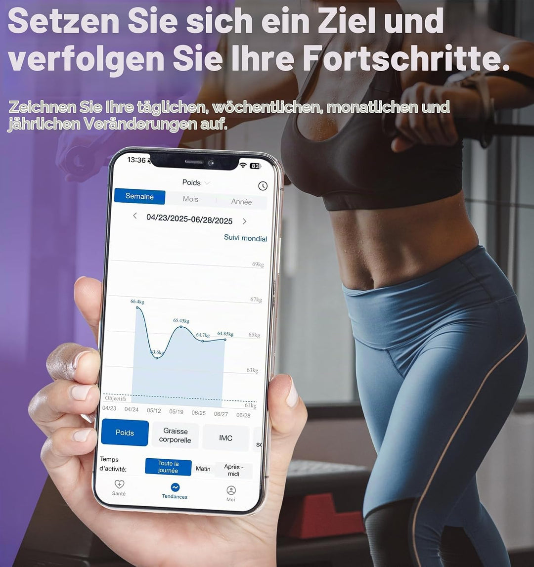 GE Körperfettwaage Smart Waage Personen: Digitale Waage mit Körperfett und Muskelmasse 8-Elektroden