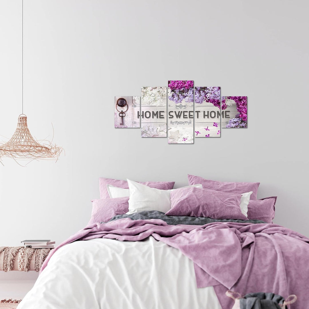 Runa Art Wandbilder Home Sweet Home 5 Teilig Bild auf Vlies Leinwand Deko Wohnzimmer Flieder Violett
