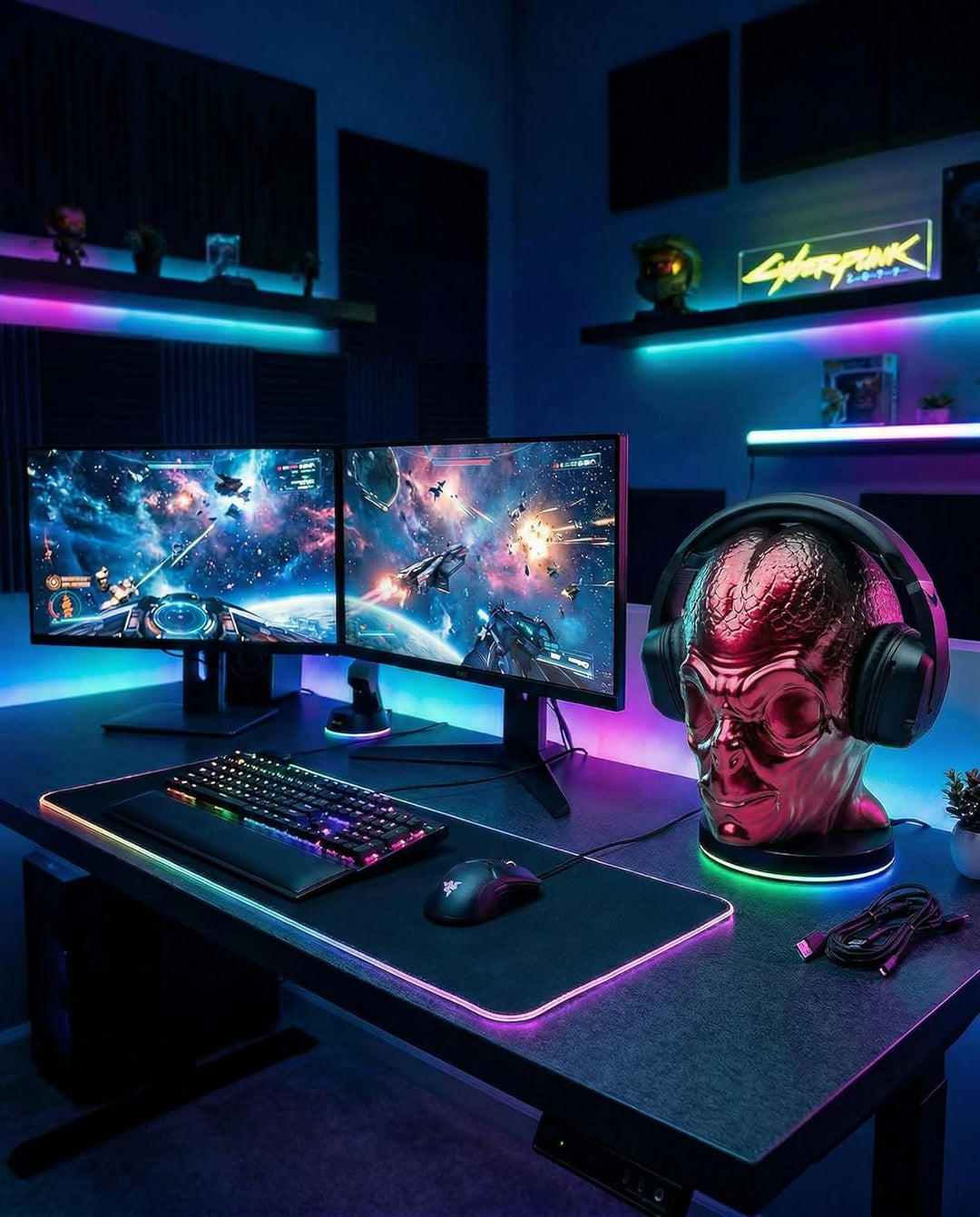 Alienkopf Kopfhörerständer, Kopfhörerhalterung so gross wie der Kopf eines Erwaschenen. Alien Gaming