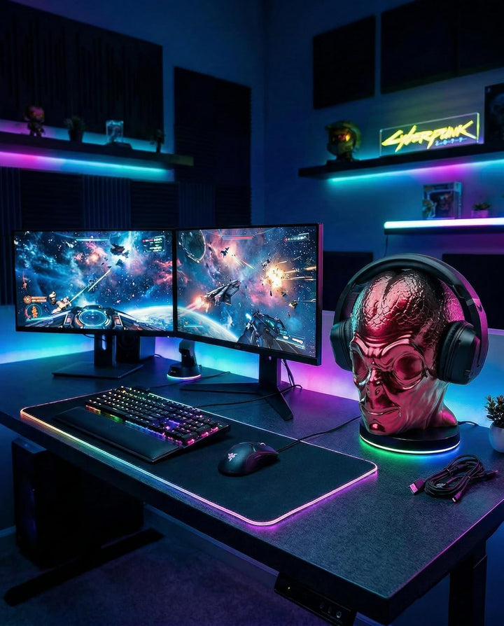 Alienkopf Kopfhörerständer, Kopfhörerhalterung so gross wie der Kopf eines Erwaschenen. Alien Gaming