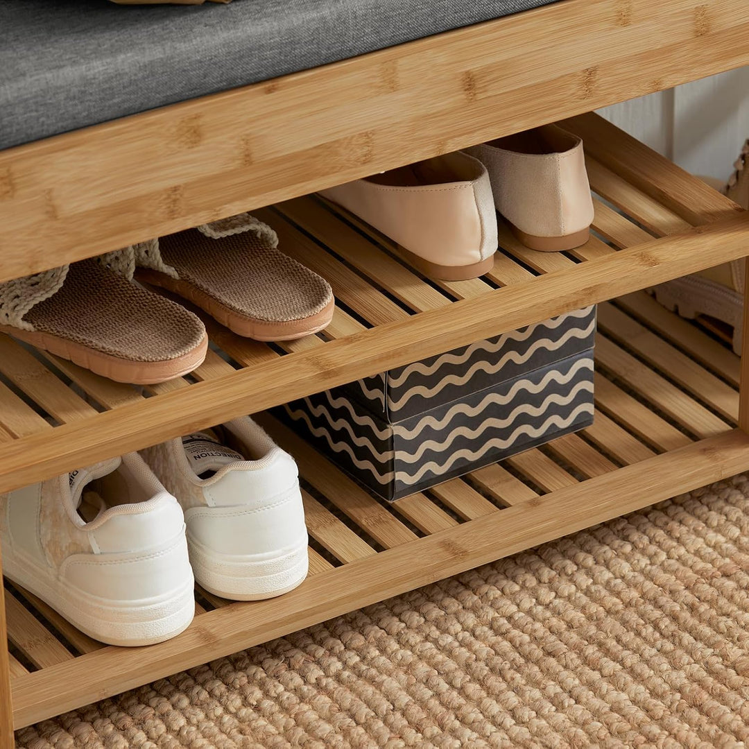SoBuy FSR47-N Schuhbank mit Sitzfläche und Schubladen Garderobenbank Schuhregal Sitzbank Bambus BHT