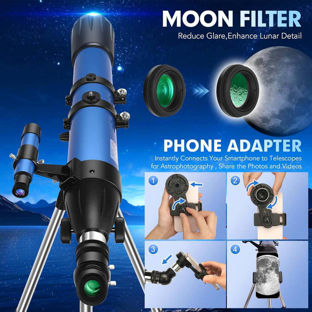 MEEZAA Teleskop, Teleskop Astronomie Profi für Erwachsene, 90mm Blende 800mm AZ Mount Astronomisches