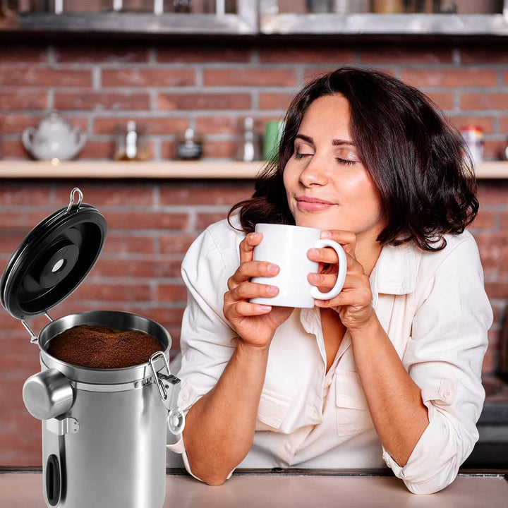 Luftdichte Kaffeedose aus Edelstahl (Silber)-1.8L, Silber