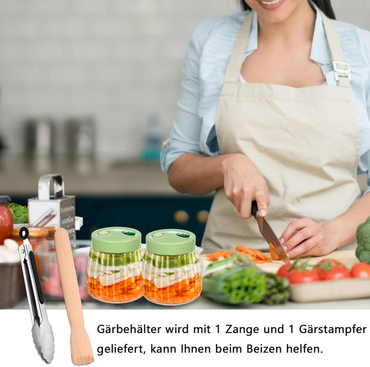 2 Stück 1L Fermentiergläser mit Doppelventil, Luftdichte Einmachgläser aus Glas, Fermentierglas, Fer