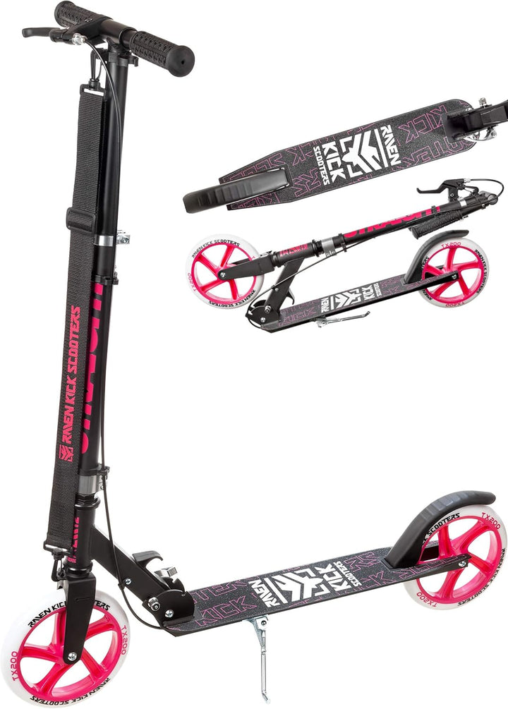 Raven Scooter, Roller, Tretroller, Kinderroller, 200mm mit Handbremse Straight Black/Pink, Straight
